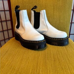 Dr. Martens 2976 White Smooth Leather Chelsea Platform Bootie